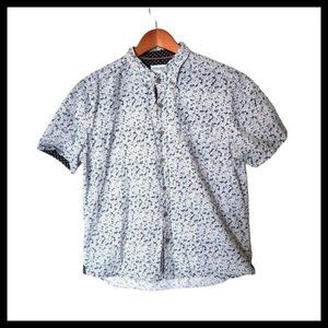Sunrise Kingdom Mens Short Sleeve Button Down White Floral M Medium Cotton‎